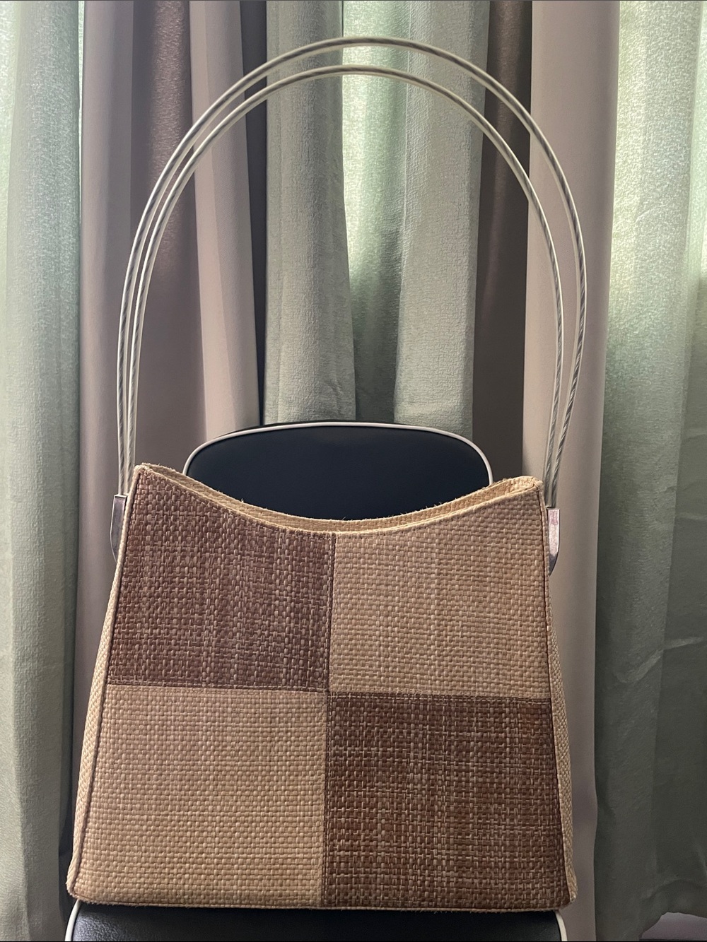 Veneto Y2K Woven Patchwork Tote Bag in Brown and Tan